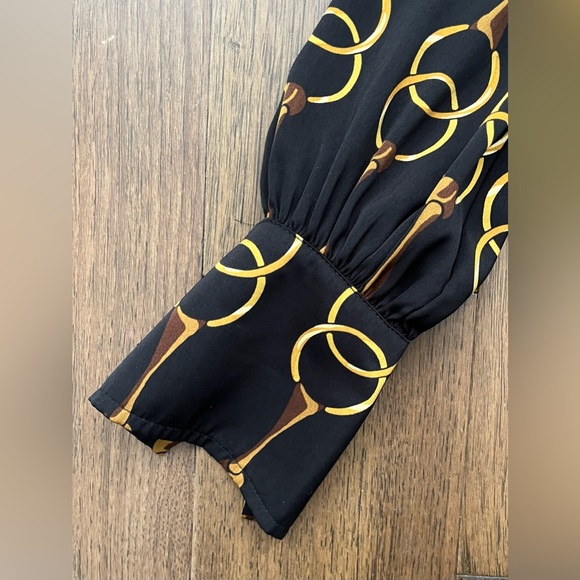 BANANA REPUBLIC Petite XS Chain Print Blouse Black Gold Long Sleeve Top - Picture 8 of 10